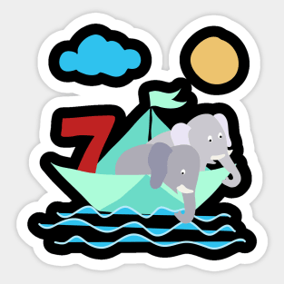 Elephants In Paper Boat Sea 7 Years Birthday Sticker